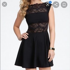 BEBE skater dress with lace panels